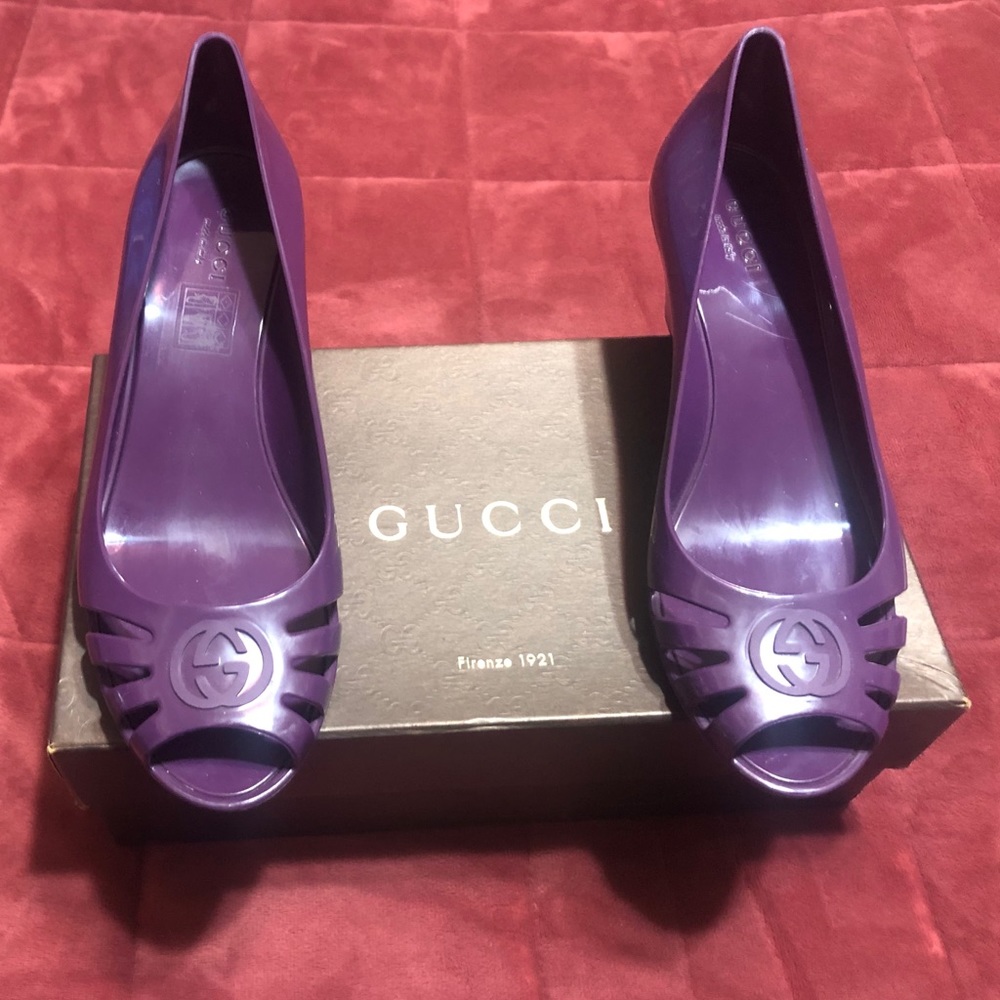 Gucci Purple Women's Wedge Peep-Toe Jelly Flats
